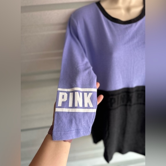 Victoria’s Secret PINK! Purple and Gray Quarter Sleeve Tee Shirt Size XS NWT - Picture 4 of 11